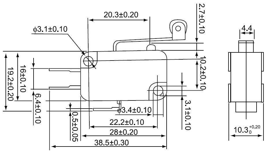 Микропереключатель RWA-407 (MSW-03, KW7-03-6) 16(5)A/250V 3c