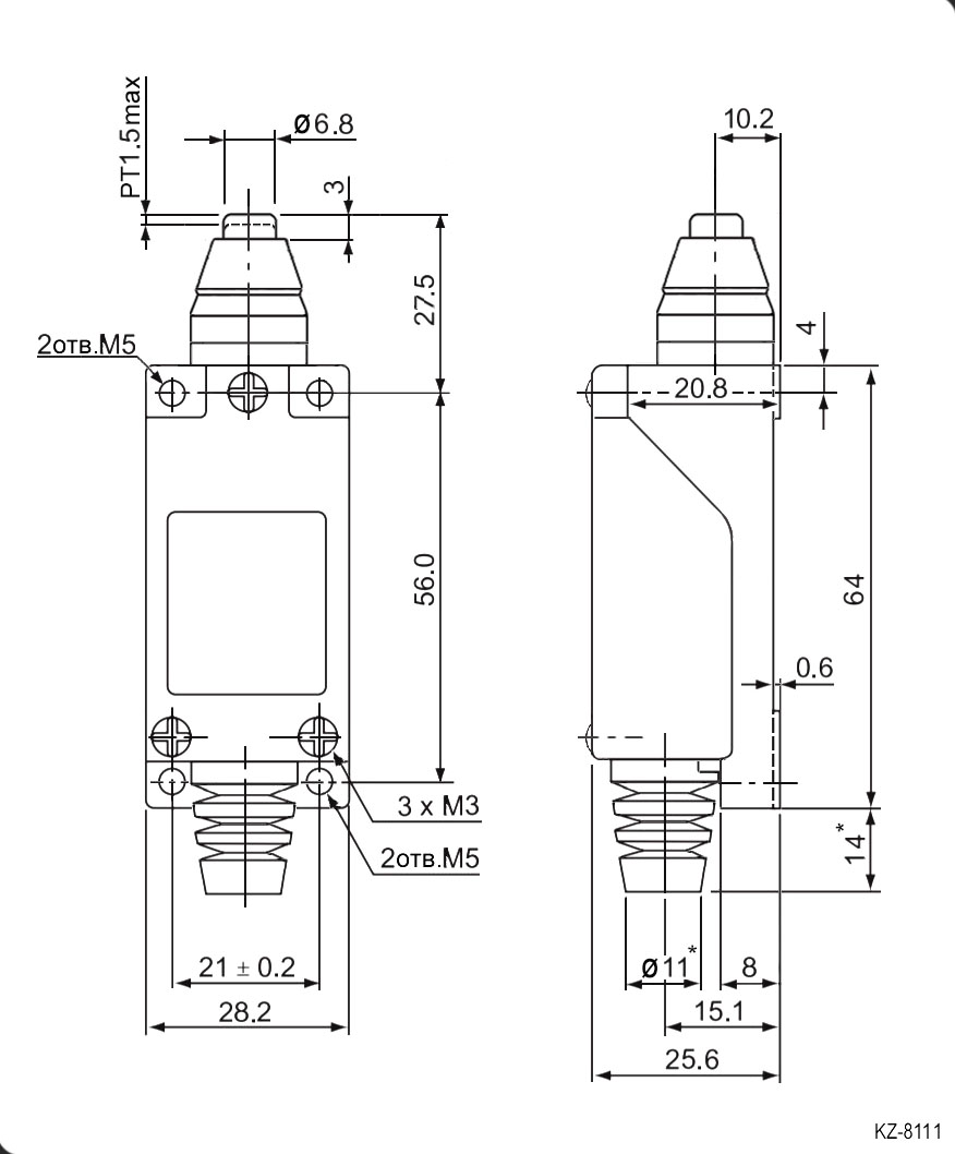 KZ8111(TZ-8111) Al+Zinc, путевой выключатель 250В 5А