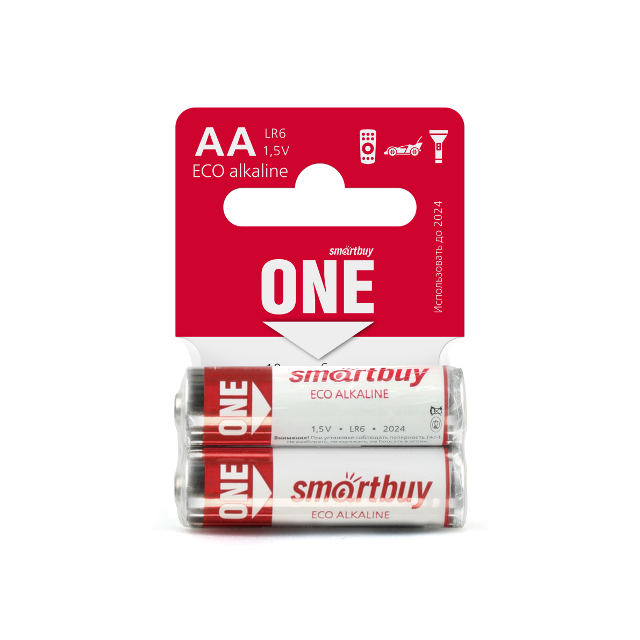 Батарейка щелочная SmartBuy LR6 (AA) ONE 1.5В бл/2 Shrink card (SOBA-2A02SB-Eco)