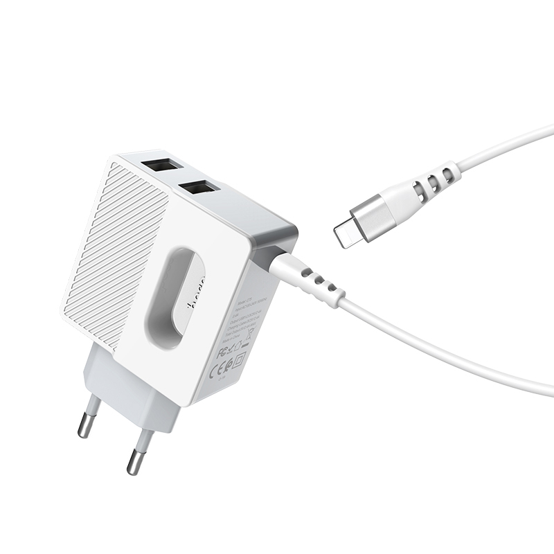 HOCO C75 Белый ЗУ с USB + кабель IOS Lighting (5B, 2400mA)