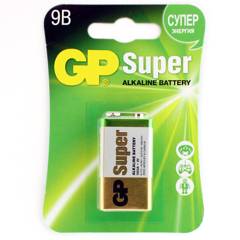 Батарейка щелочная GP 6LF22 (6LR61) Super Alkaline 9В бл/1