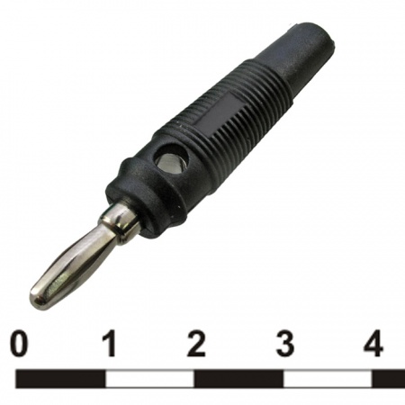 10-0074 black, штекер "банан" на кабель чёрный (d=4мм)