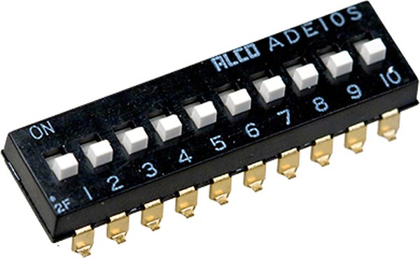 ADE10S04, DIP-переключатель 10 позиций 2.54мм 24В 100мА