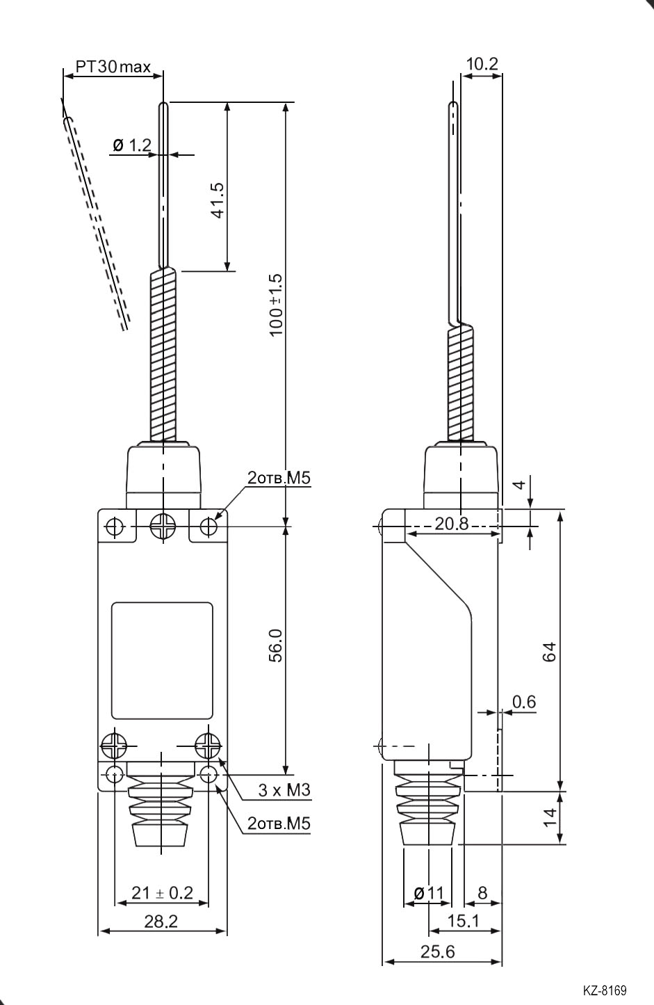 KZ8169 (TZ8169) Al+Zinc, путевой выключатель с пружинным штоком