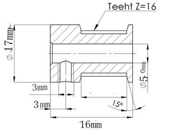 Шкив T2.5 5мм 16 зубов