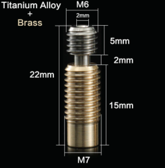 TA-B Thread 22мм, биметаллический термобарьер М6 (титан+латунь)