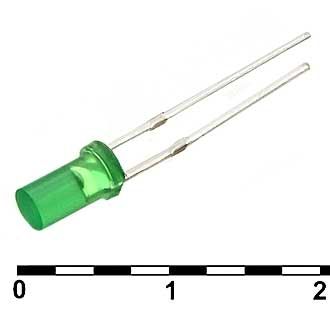 Светодиод 3x3 цилиндрический зеленый 50мКд 2.1В