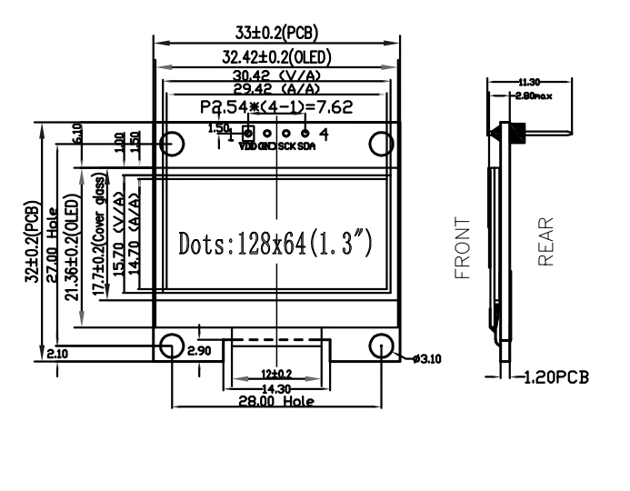 OLED-дисплей SSD1315 1.3" I2C