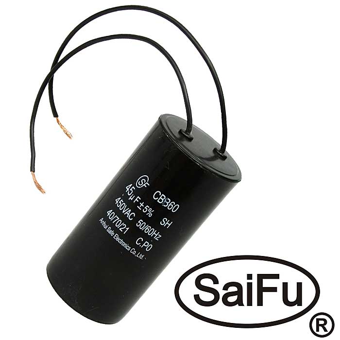 45мкФ 450В CBB60 WIRE (SAIFU), пусковой конденсатор