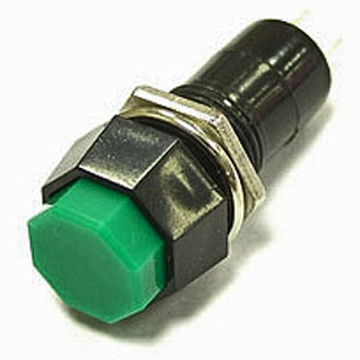 PBS-14B, кнопка 250В 1А OFF-(ON) без фиксации зелёная