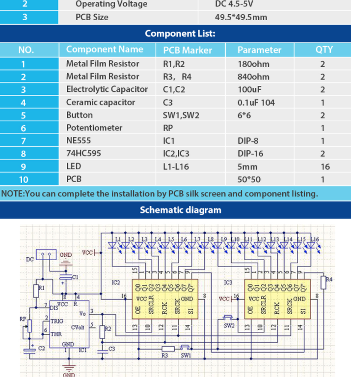 Набор-конструктор "Светодиодный модуль" [NE555+74HC595]