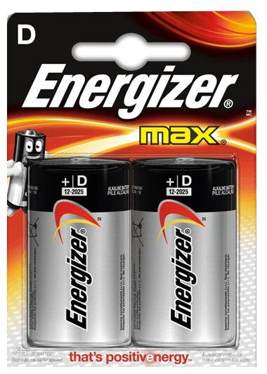 LR20 батарейка щелочная Energizer (D) MAX 1.5В 2шт