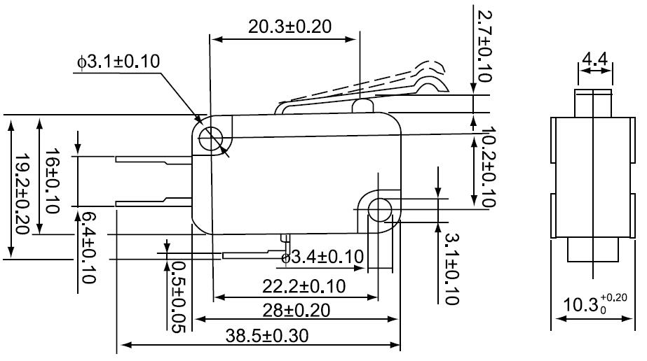 Микропереключатель RWA-404 (MSW-04) 16(5)A/250V 3c
