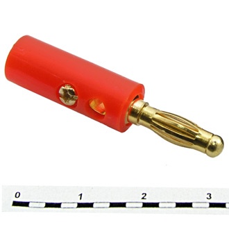 10-0015, штекер "банан" красный "позолоченный" на кабель