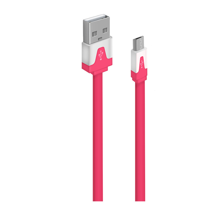 DCC328, кабель плоский USB 2.0(M) - microUSB(M) 1м розовый Oxion