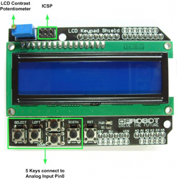 LCD Keypad Shield, знакосинтезирующий дисплей с клавиатурой