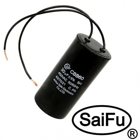 30мкФ 450В CBB60 WIRE (SAIFU), пуско-рабочий конденсатор
