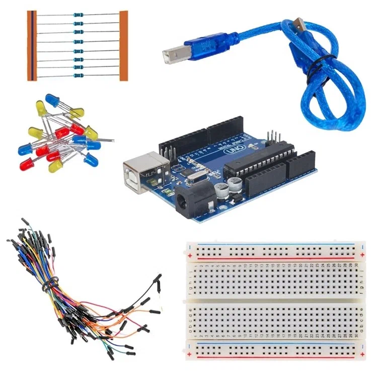 Arduino Uno kit, набор Arduino uno + макетная плата + светодиоды + провода