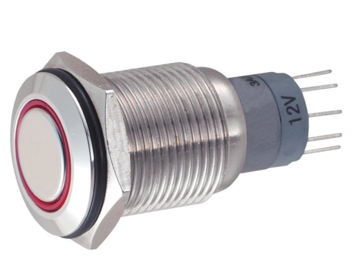 Кнопка M16 ON-ON LED12V IB16S-PZ (LAS2-GQF) 3A/250V 5c IP65 -красная-